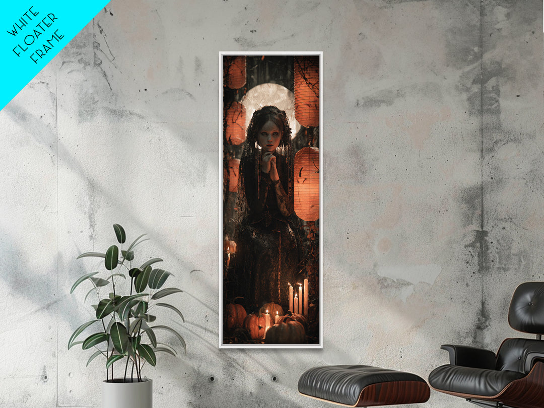 Occult Harvest Festival, Tall Narrow Wall Art, Macabre Wall Art, Framed Canvas Print, Halloween Wall Decor, Gothic Home Decor
