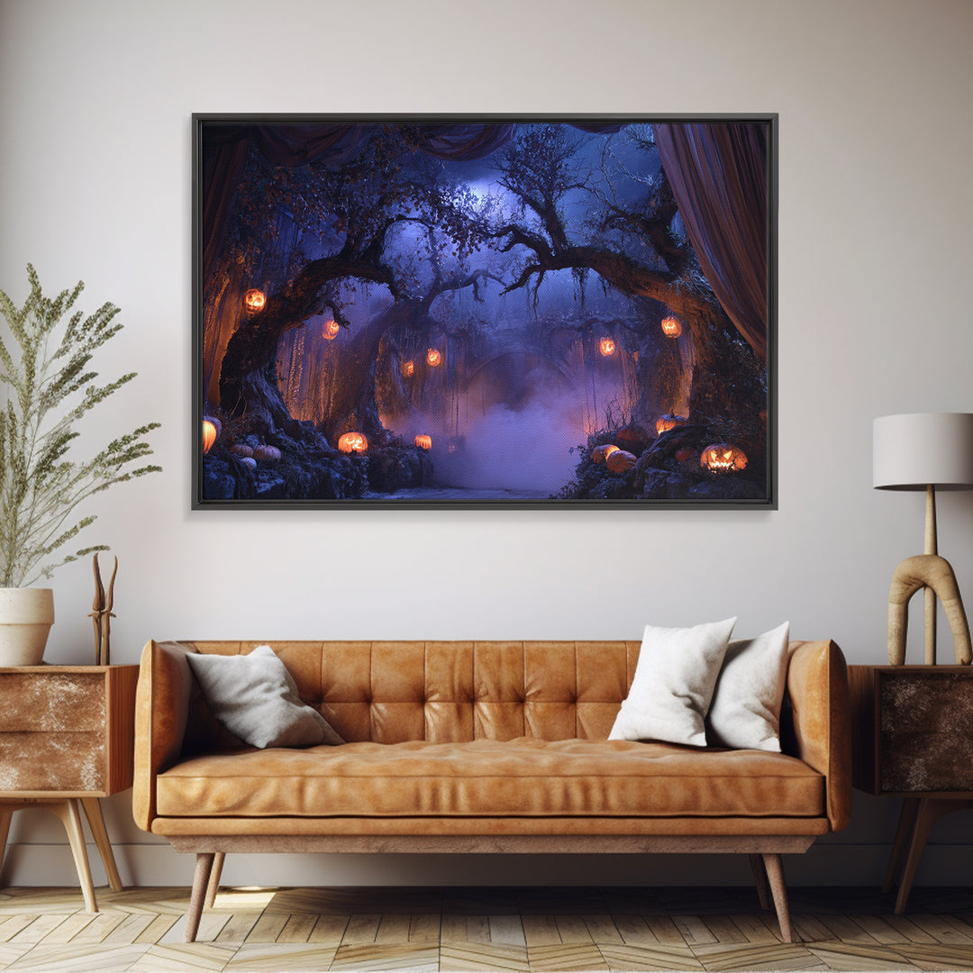 Enchanted Woodland Halloween, Landscape Wall Art, Dark Fantasy Wall Art, Canvas Print, Halloween Wall Decor, Gothic Home Decor