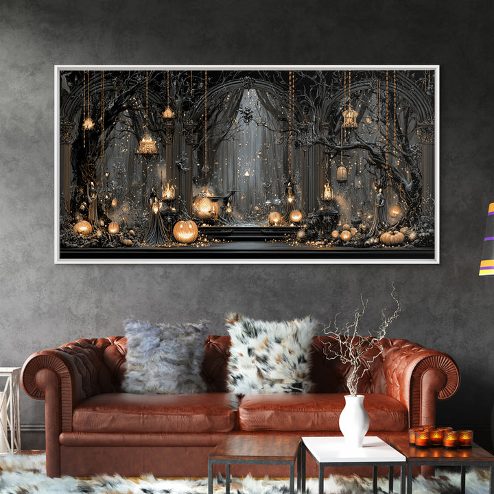 Enchanted Woodland Halloween, Wide Panoramic Art, Dark Fantasy Wall Art, Canvas Print, Halloween Wall Decor, Gothic Home Decor