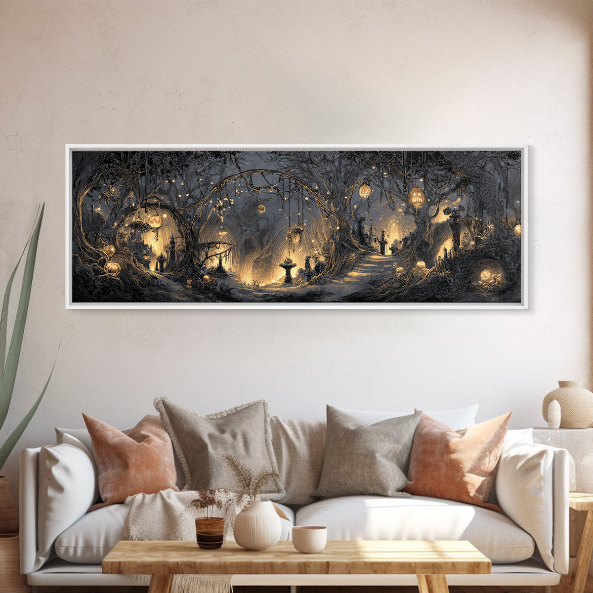 Enchanted Woodland Halloween, Extra Wide Wall Art, Spooky Home Decor, Canvas Print, Halloween Wall Decor, Gothic Home Decor