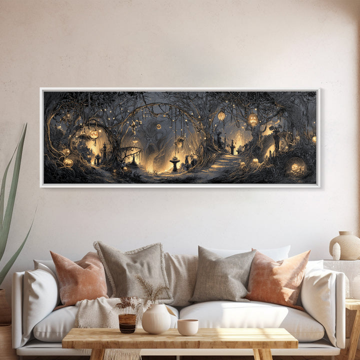 Enchanted Woodland Halloween, Extra Wide Wall Art, Spooky Home Decor, Canvas Print, Halloween Wall Decor, Gothic Home Decor