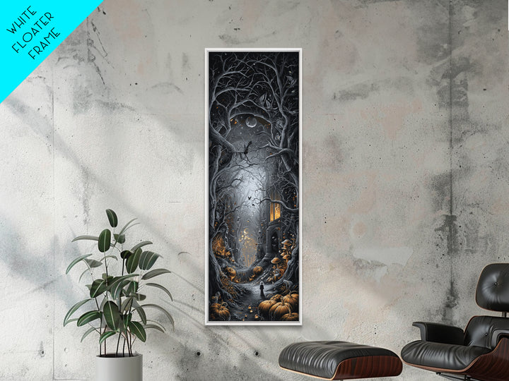 Enchanted Woodland Halloween, Tall Narrow Wall Art, Haunted Gothic Art, Framed Canvas Print, Halloween Wall Decor, Gothic Home Decor