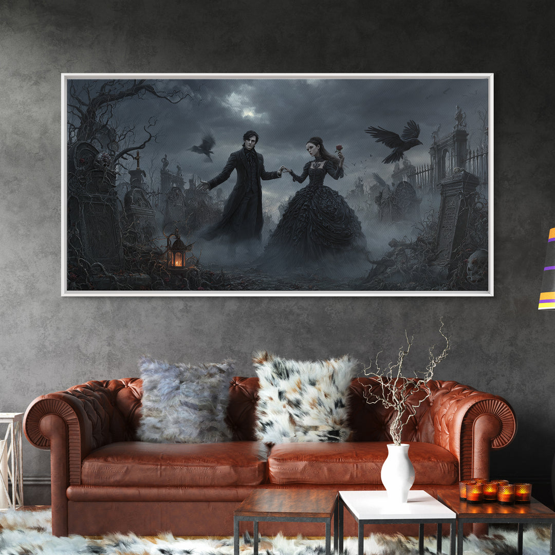 Gothic Romance, Wide Panoramic Art, Dark Halloween Decor, Canvas Print, Halloween Wall Decor, Gothic Home Decor, Seasonal Home Decor