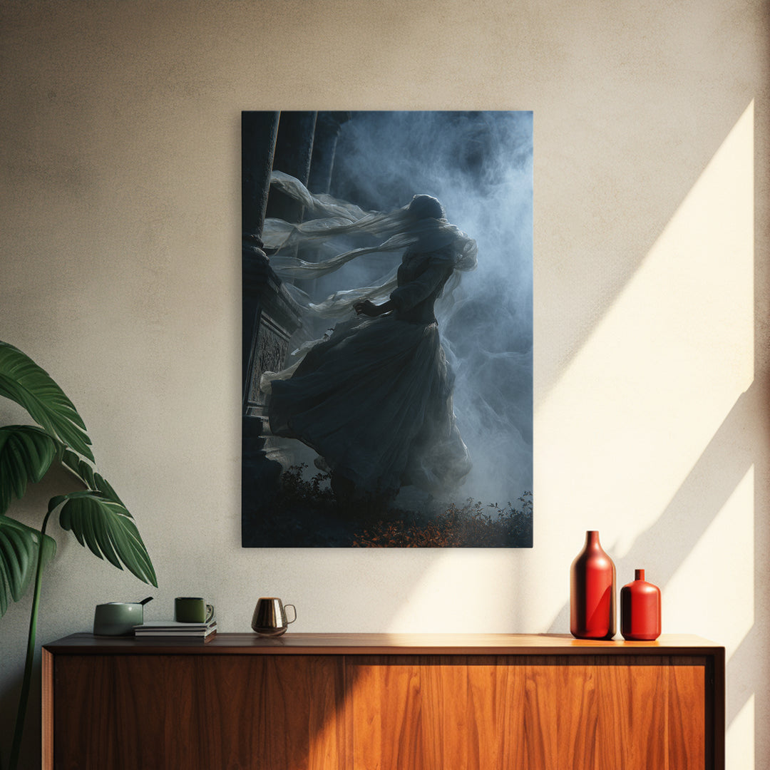 Haunted Seaside Halloween, Vertical Wall Art, Macabre Wall Art, Framed Canvas Print, Halloween Wall Decor, Gothic Home Decor
