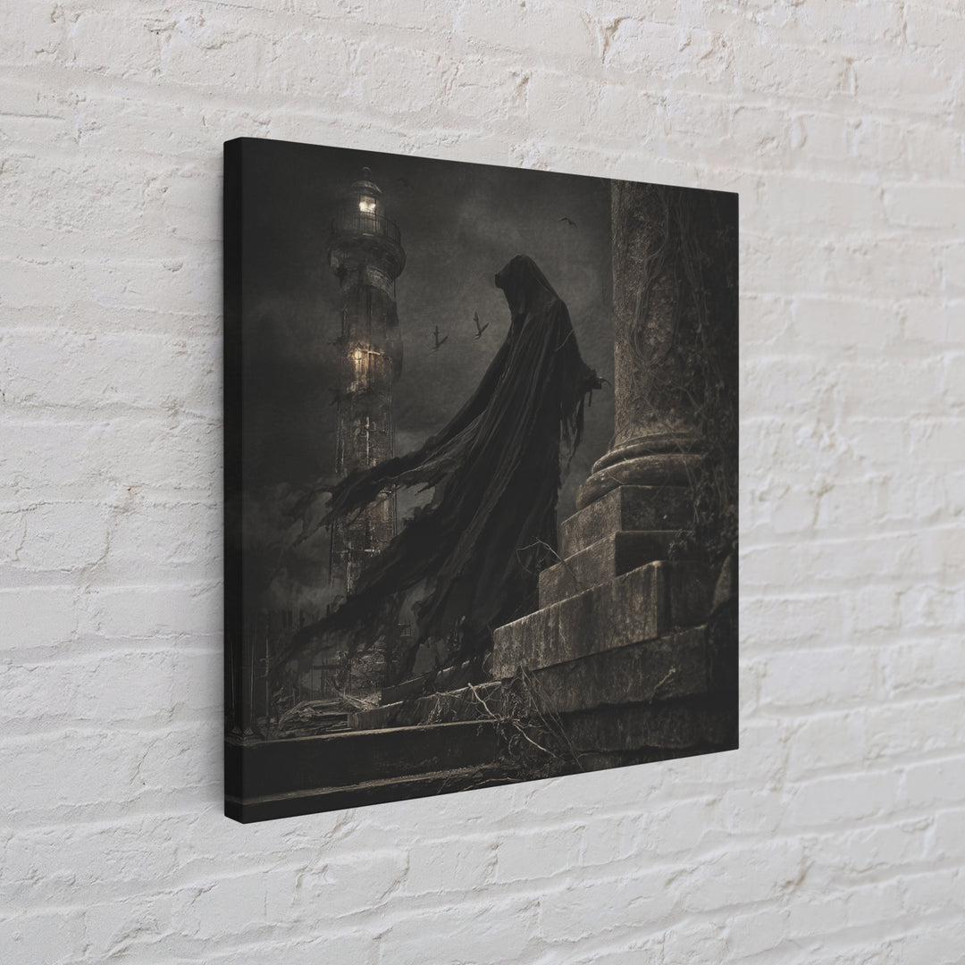 Haunted Seaside Halloween, Square Wall Art, Macabre Wall Art, Framed Canvas Print, Halloween Wall Decor, Gothic Home Decor, Dark Fantasy Art