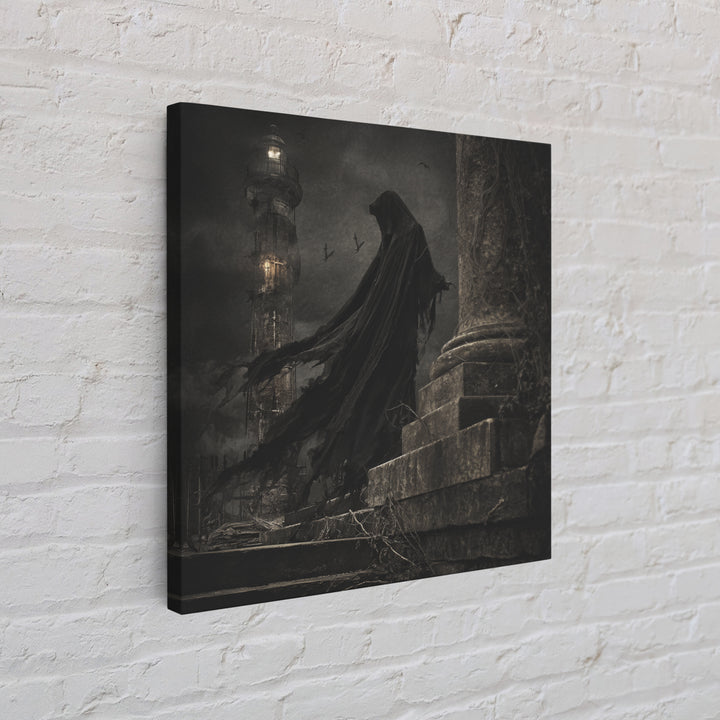 Haunted Seaside Halloween, Square Wall Art, Macabre Wall Art, Framed Canvas Print, Halloween Wall Decor, Gothic Home Decor, Dark Fantasy Art