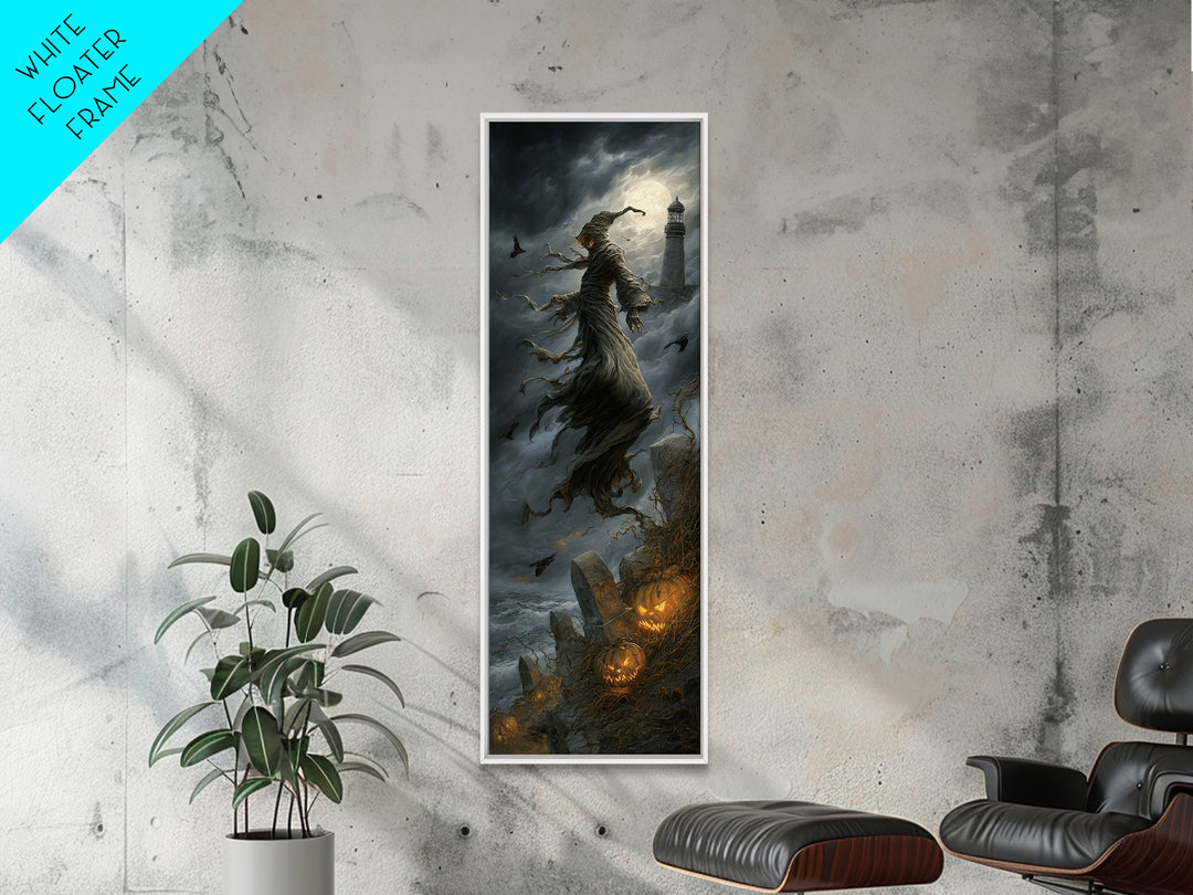 Haunted Seaside Halloween, Tall Narrow Wall Art, Dark Fantasy Wall Art, Canvas Print, Halloween Wall Decor, Gothic Home Decor