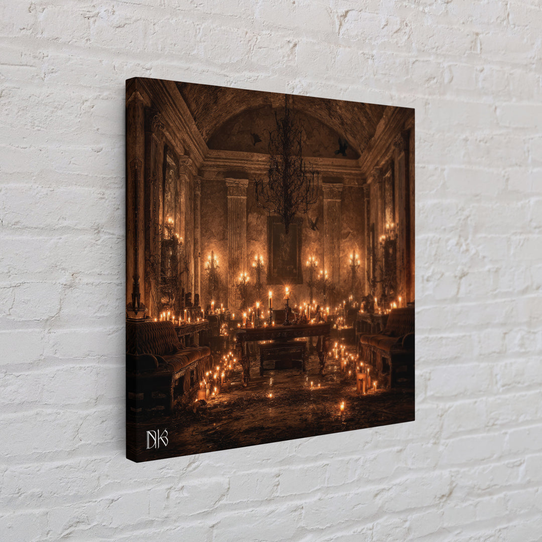 The Candlelit Crypt, Square Wall Art, Macabre Wall Art, Framed Canvas Print, Halloween Wall Decor, Gothic Home Decor, Seasonal Home Decor