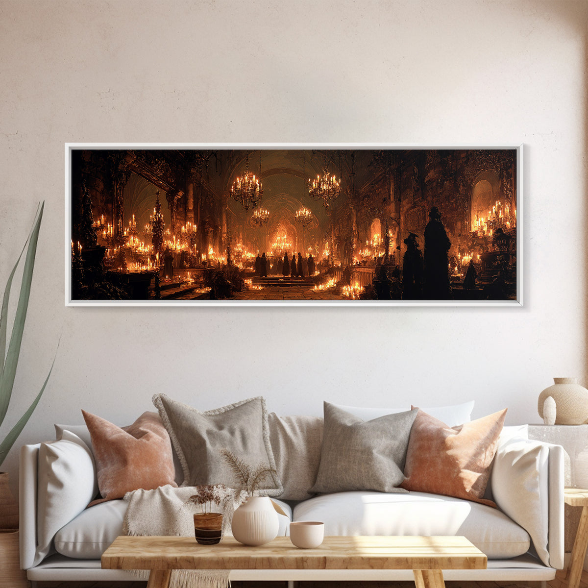 The Candlelit Crypt, Extra Wide Wall Art, Gothic Horror Wall Art, Framed Canvas Print, Halloween Wall Decor, Gothic Home Decor