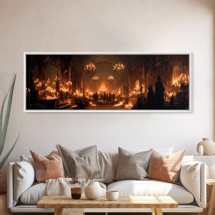 The Candlelit Crypt, Extra Wide Wall Art, Gothic Horror Wall Art, Framed Canvas Print, Halloween Wall Decor, Gothic Home Decor