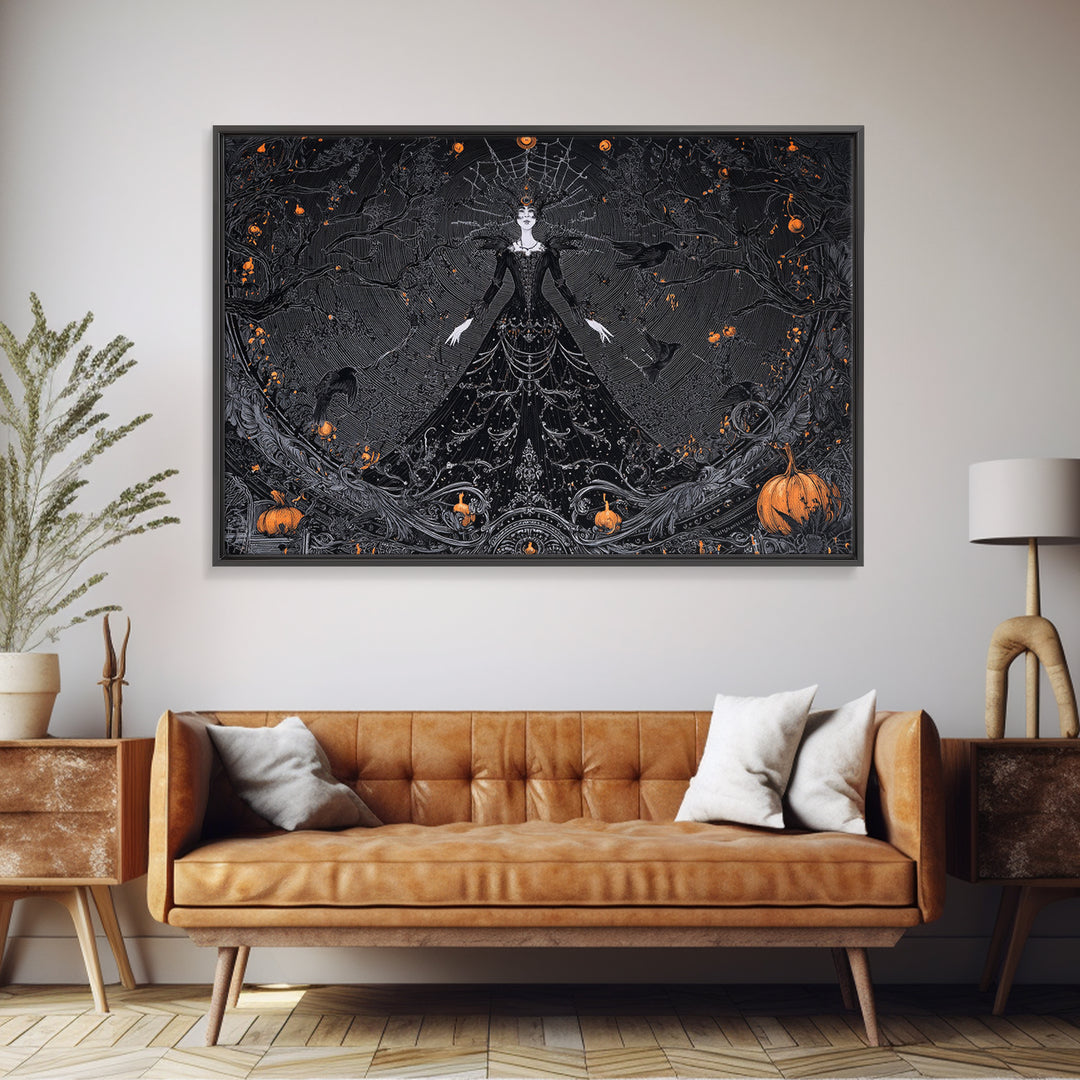 Black Lace And Cobwebs, Landscape Wall Art, Haunted Gothic Art, Framed Canvas Print, Halloween Wall Decor, Gothic Home Decor