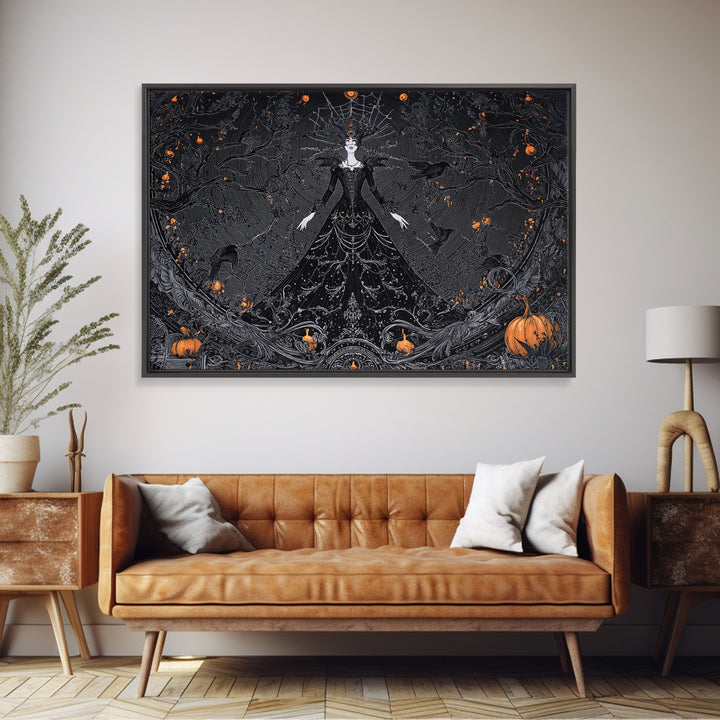 Black Lace And Cobwebs, Landscape Wall Art, Haunted Gothic Art, Framed Canvas Print, Halloween Wall Decor, Gothic Home Decor