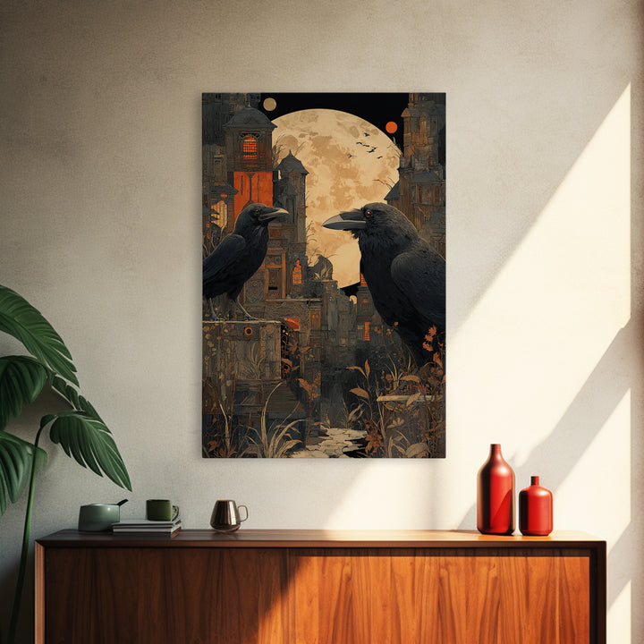 Ravens And Ruins, Vertical Wall Art, Dark Fantasy Wall Art, Canvas Print, Halloween Wall Decor, Gothic Home Decor, Halloween Decor