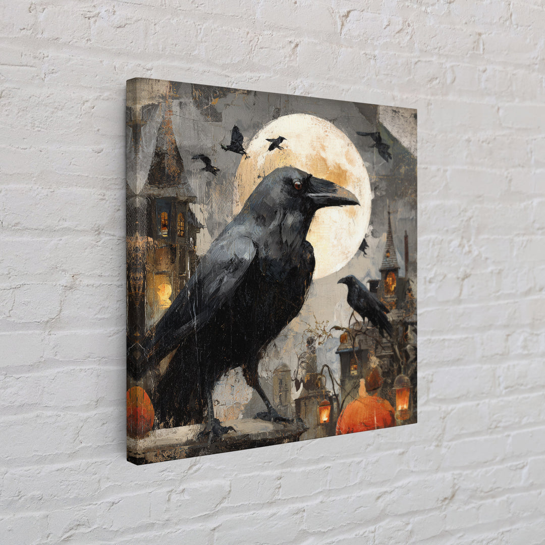 Ravens And Ruins, Square Wall Art, Dark Halloween Decor, Canvas Print, Halloween Wall Decor, Gothic Home Decor, Seasonal Home Decor