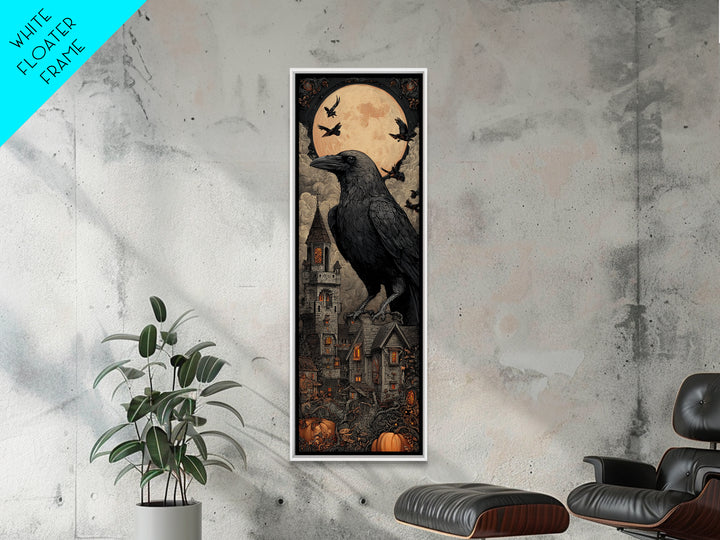 Ravens And Ruins, Tall Narrow Wall Art, Haunted Gothic Art, Framed Canvas Print, Halloween Wall Decor, Gothic Home Decor