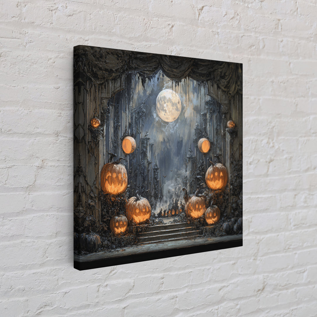Pumpkins And Moon Phases, Square Wall Art, Dark Fantasy Wall Art, Canvas Print, Halloween Wall Decor, Gothic Home Decor