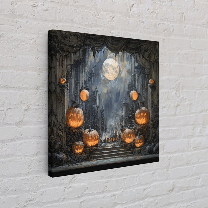Pumpkins And Moon Phases, Square Wall Art, Dark Fantasy Wall Art, Canvas Print, Halloween Wall Decor, Gothic Home Decor