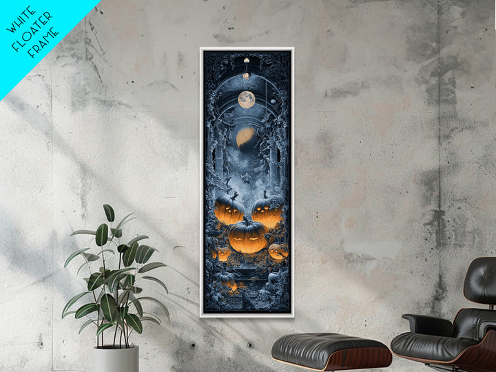 Pumpkins And Moon Phases, Tall Narrow Wall Art, Haunted Gothic Art, Framed Canvas Print, Halloween Wall Decor, Gothic Home Decor