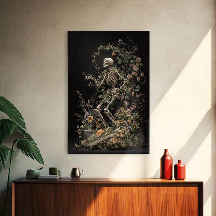 Skeletal Botanicals, Vertical Wall Art, Gothic Horror Wall Art, Framed Canvas Print, Halloween Wall Decor, Gothic Home Decor