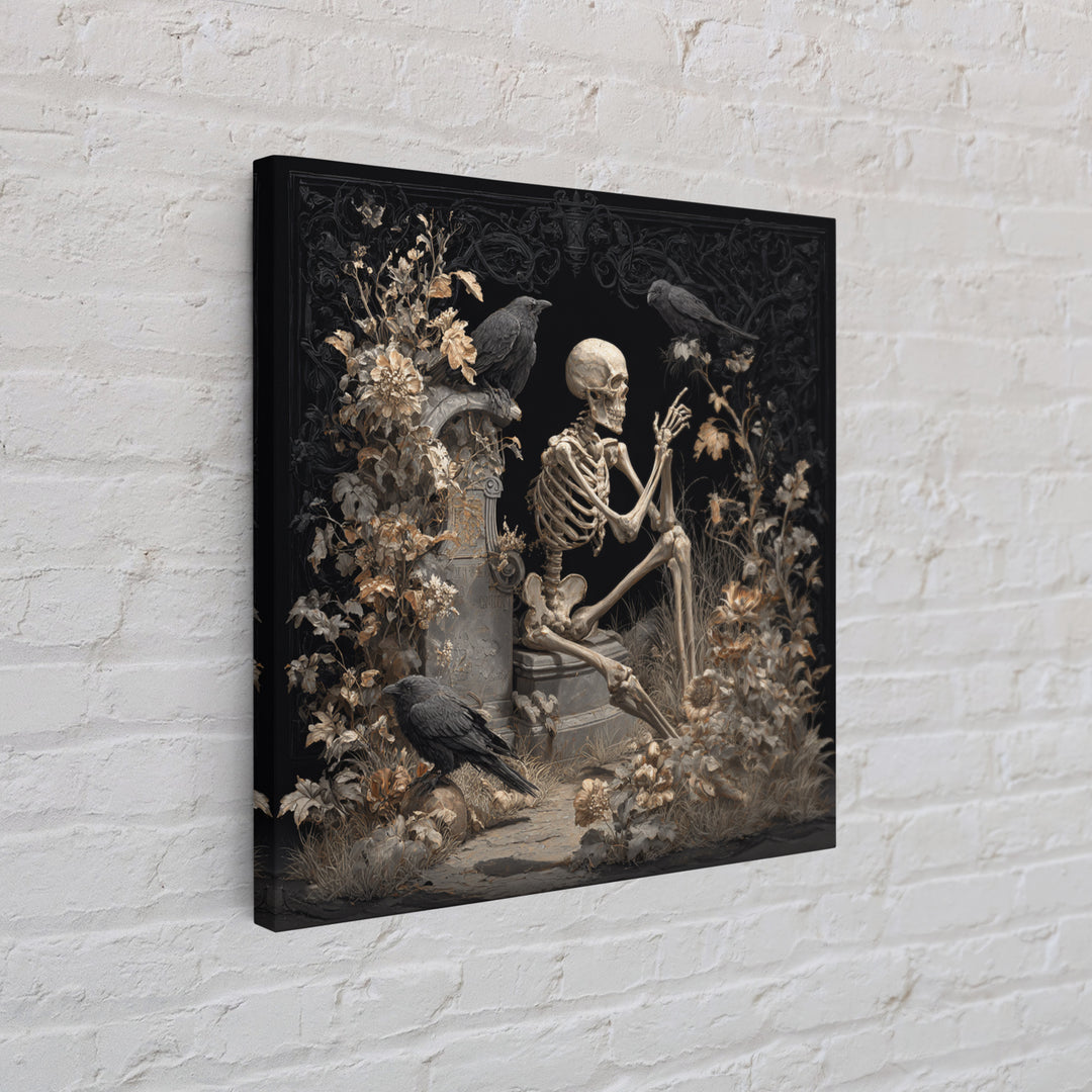 Skeletal Botanicals, Square Wall Art, Dark Fantasy Wall Art, Canvas Print, Halloween Wall Decor, Gothic Home Decor, Dark Fantasy Art