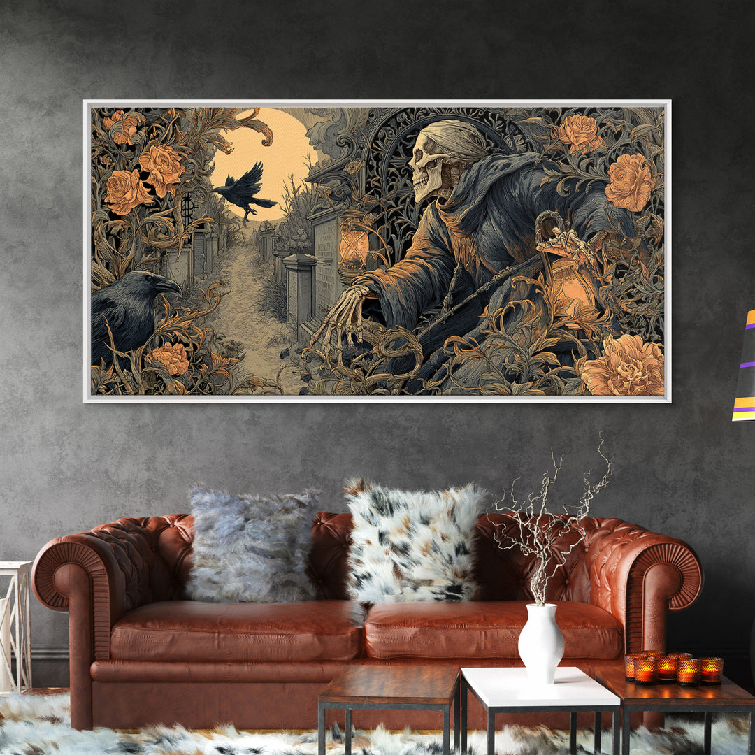 Skeletal Botanicals, Wide Panoramic Art, Spooky Home Decor, Canvas Print, Halloween Wall Decor, Gothic Home Decor, Statement Wall Art