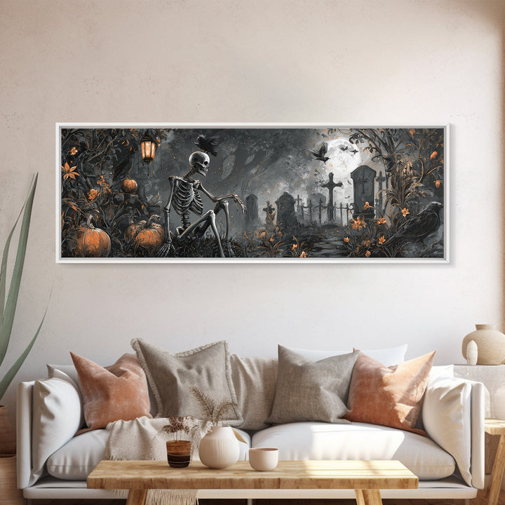 Skeletal Botanicals, Extra Wide Wall Art, Gothic Horror Wall Art, Framed Canvas Print, Halloween Wall Decor, Gothic Home Decor