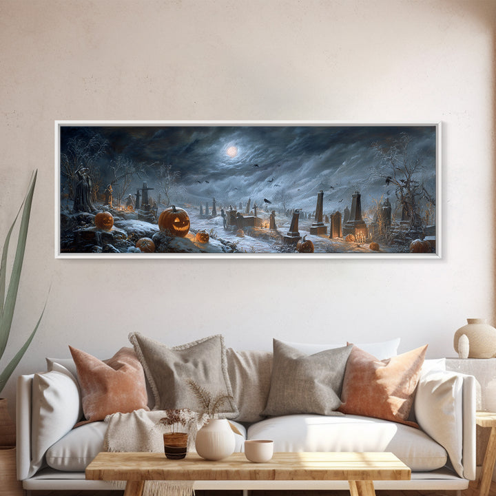 Frozen Halloween, Extra Wide Wall Art, Macabre Wall Art, Framed Canvas Print, Halloween Wall Decor, Gothic Home Decor, Halloween Wall Art