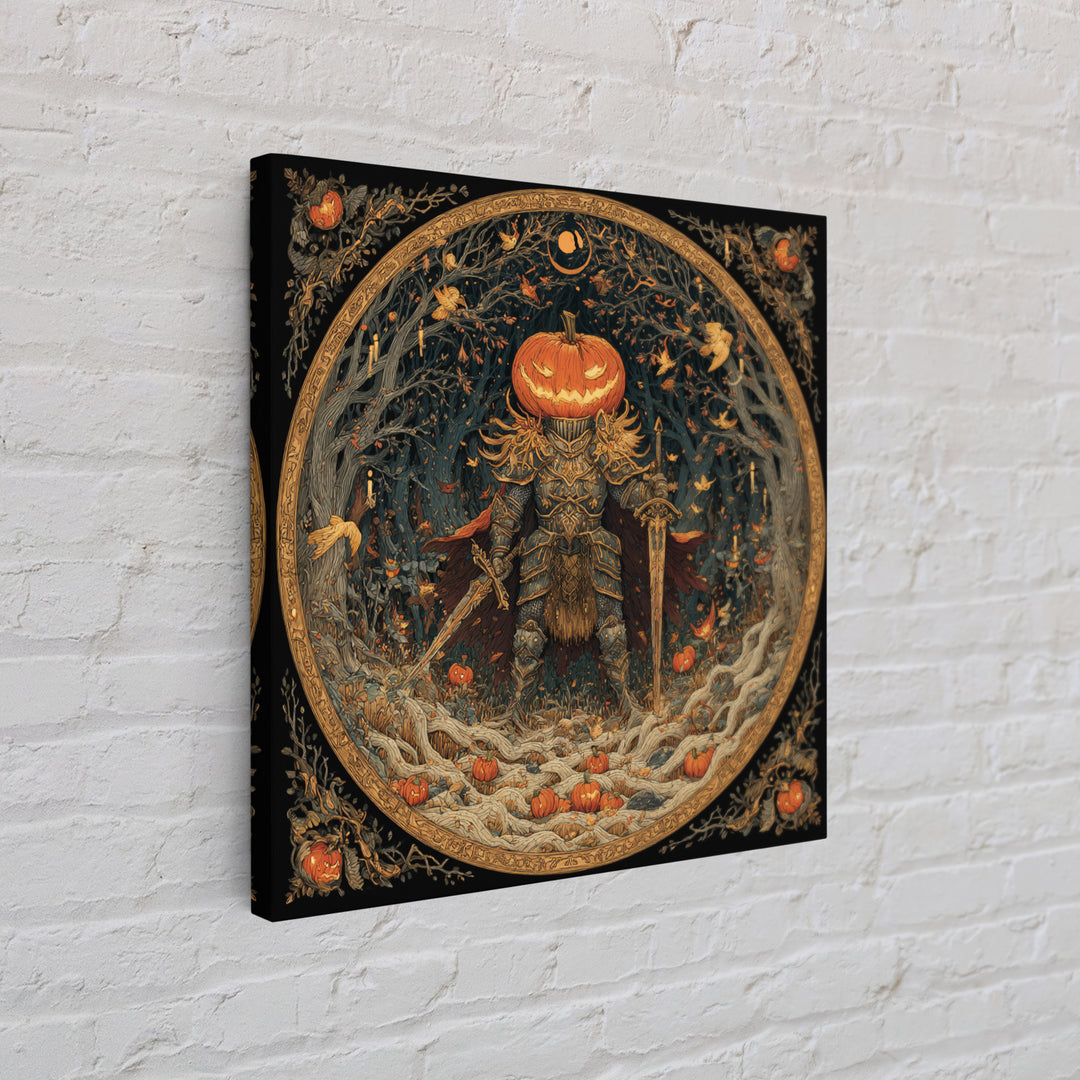 The Pumpkin Paladin, Square Wall Art, Dark Fantasy Wall Art, Canvas Print, Halloween Wall Decor, Gothic Home Decor, Dark Fantasy Art