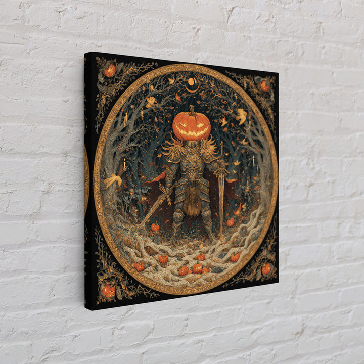 The Pumpkin Paladin, Square Wall Art, Dark Fantasy Wall Art, Canvas Print, Halloween Wall Decor, Gothic Home Decor, Dark Fantasy Art