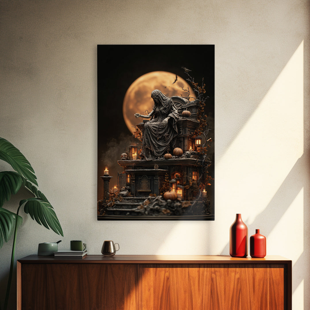 The Necromancer Queen, Vertical Wall Art, Haunted Gothic Art, Framed Canvas Print, Halloween Wall Decor, Gothic Home Decor