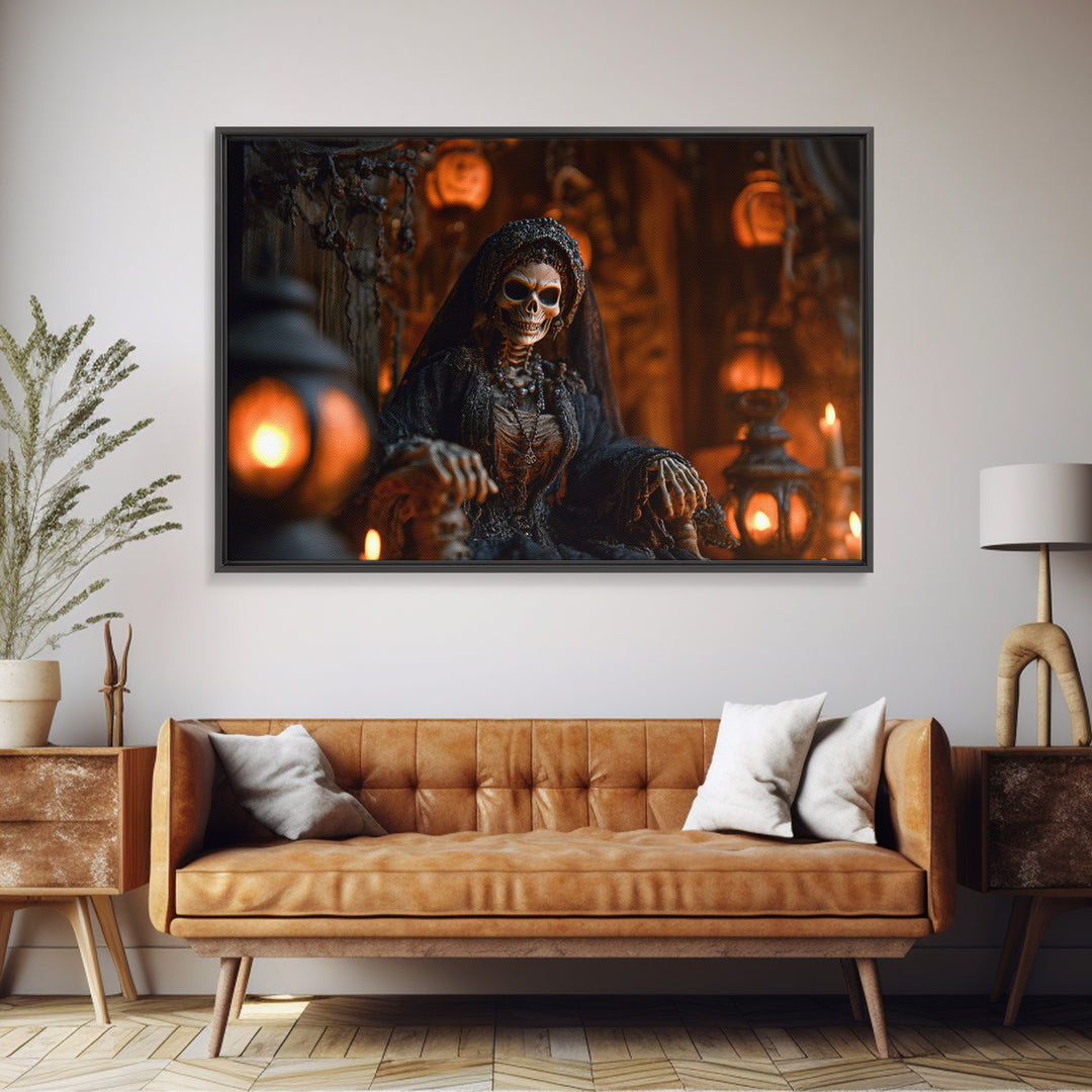 The Necromancer Queen, Landscape Wall Art, Haunted Gothic Art, Framed Canvas Print, Halloween Wall Decor, Gothic Home Decor, Halloween Decor