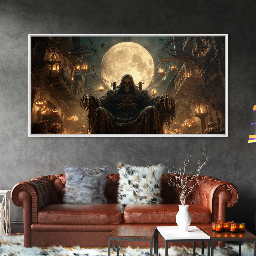 The Necromancer Queen, Wide Panoramic Art, Gothic Horror Wall Art, Framed Canvas Print, Halloween Wall Decor, Gothic Home Decor