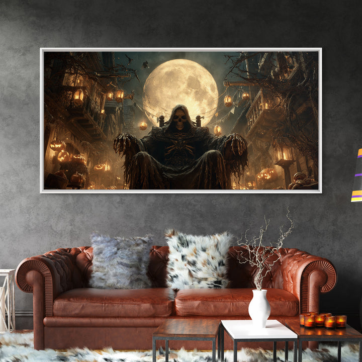 The Necromancer Queen, Wide Panoramic Art, Gothic Horror Wall Art, Framed Canvas Print, Halloween Wall Decor, Gothic Home Decor