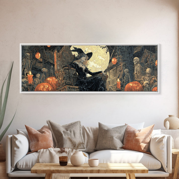 The Necromancer Queen, Extra Wide Wall Art, Macabre Wall Art, Framed Canvas Print, Halloween Wall Decor, Gothic Home Decor