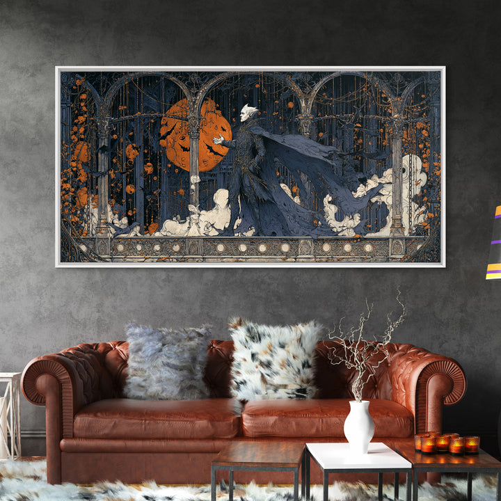 The Bat Prince, Wide Panoramic Art, Gothic Horror Wall Art, Framed Canvas Print, Halloween Wall Decor, Gothic Home Decor, Statement Wall Art