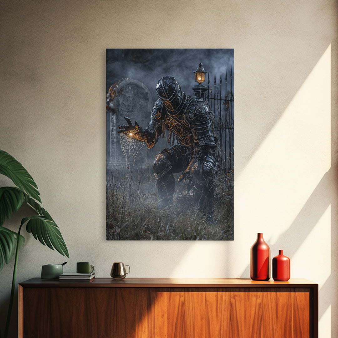 The Spider Knight, Vertical Wall Art, Spooky Home Decor, Canvas Print, Halloween Wall Decor, Gothic Home Decor, Halloween Wall Art