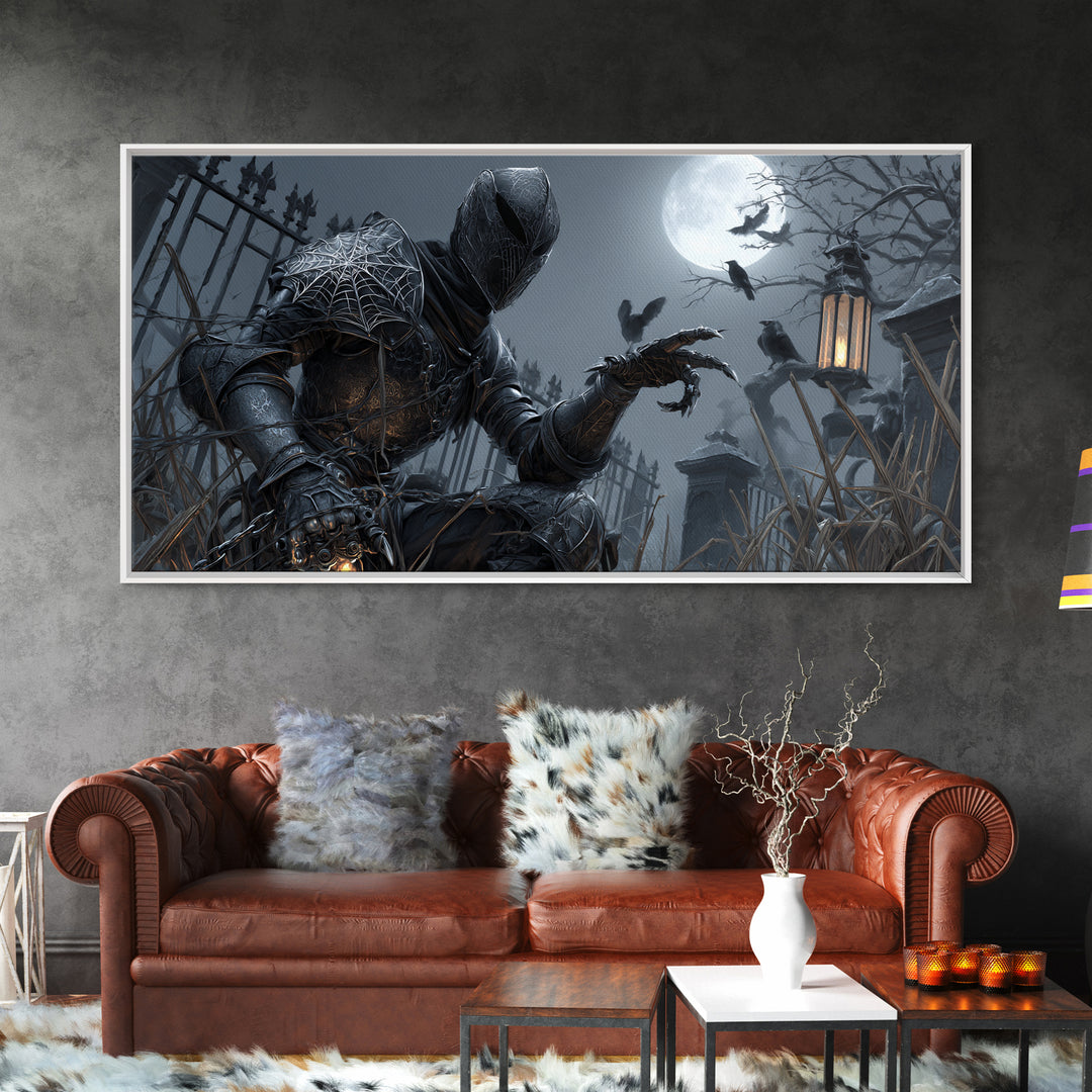 The Spider Knight, Wide Panoramic Art, Macabre Wall Art, Framed Canvas Print, Halloween Wall Decor, Gothic Home Decor, Spooky Wall Decor