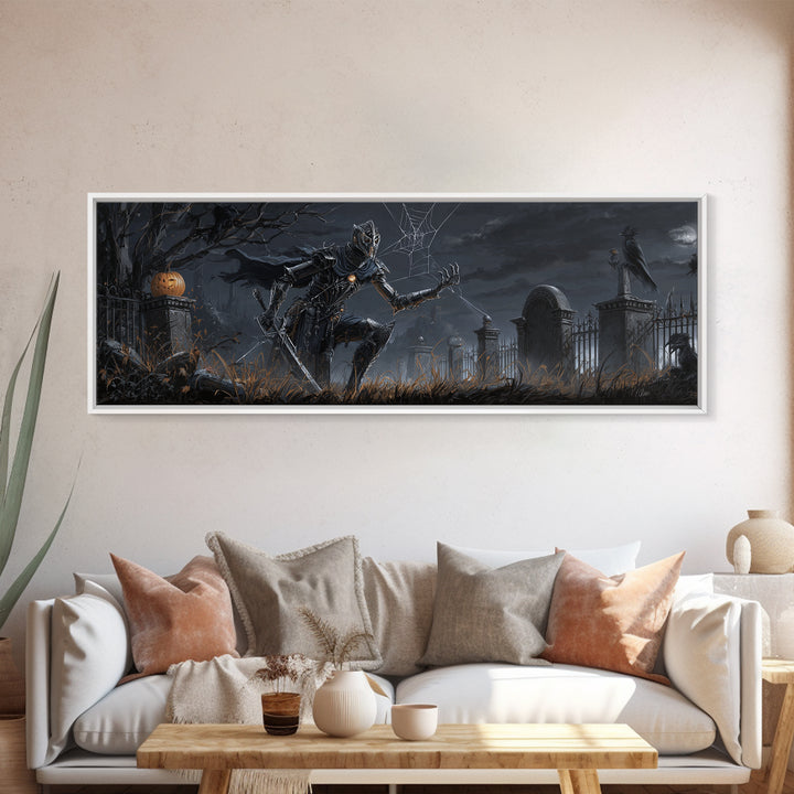 The Spider Knight, Extra Wide Wall Art, Gothic Horror Wall Art, Framed Canvas Print, Halloween Wall Decor, Gothic Home Decor