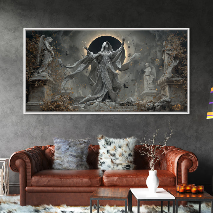 The Moon Priestess, Wide Panoramic Art, Dark Fantasy Wall Art, Canvas Print, Halloween Wall Decor, Gothic Home Decor, Statement Wall Art