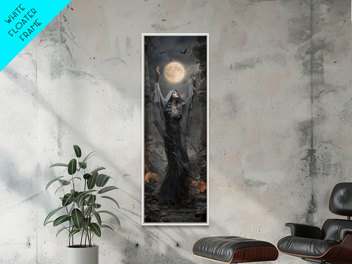 The Moon Priestess, Tall Narrow Wall Art, Gothic Horror Wall Art, Framed Canvas Print, Halloween Wall Decor, Gothic Home Decor
