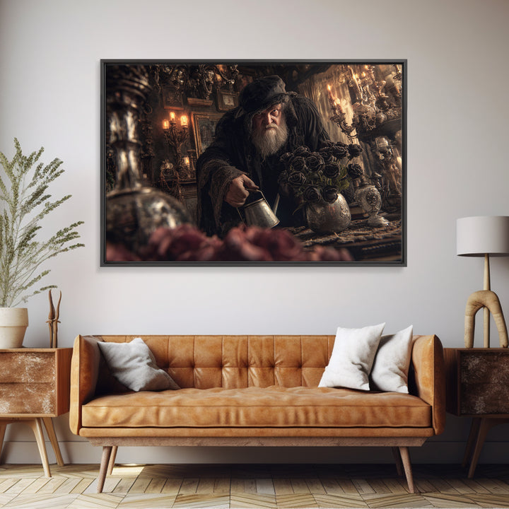 The Graveyard Gardener, Landscape Wall Art, Gothic Horror Wall Art, Framed Canvas Print, Halloween Wall Decor, Gothic Home Decor