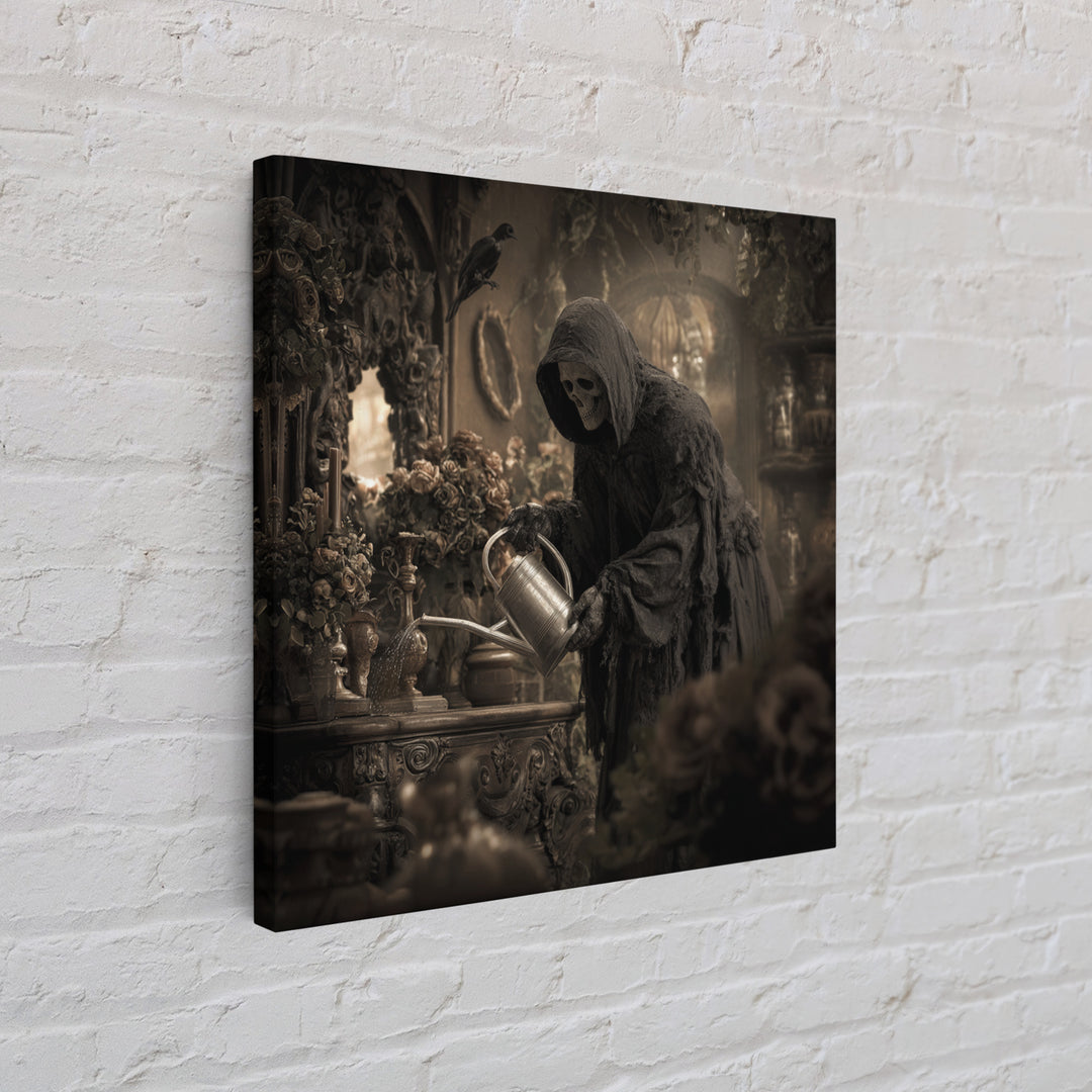 The Graveyard Gardener, Square Wall Art, Haunted Gothic Art, Framed Canvas Print, Halloween Wall Decor, Gothic Home Decor
