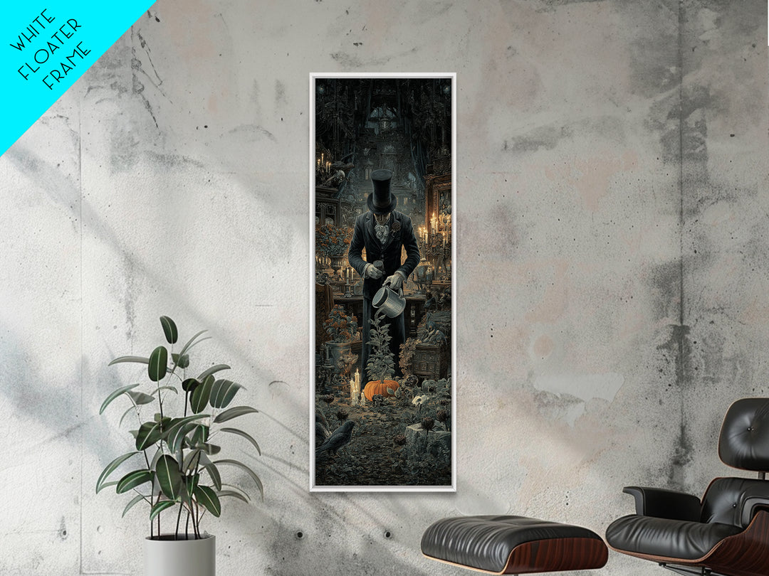 The Graveyard Gardener, Tall Narrow Wall Art, Haunted Gothic Art, Framed Canvas Print, Halloween Wall Decor, Gothic Home Decor