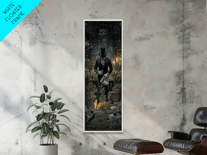 The Graveyard Gardener, Tall Narrow Wall Art, Haunted Gothic Art, Framed Canvas Print, Halloween Wall Decor, Gothic Home Decor