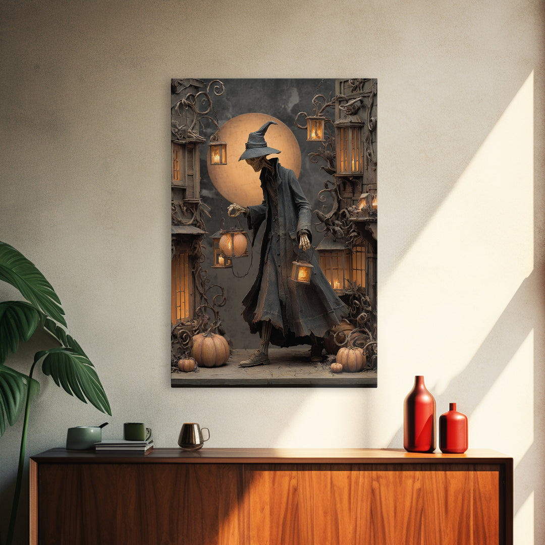 The Lantern Mage, Vertical Wall Art, Haunted Gothic Art, Framed Canvas Print, Halloween Wall Decor, Gothic Home Decor, Horror Wall Art