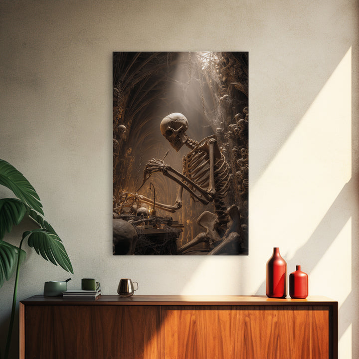 The Bone Sculptor, Vertical Wall Art, Dark Halloween Decor, Canvas Print, Halloween Wall Decor, Gothic Home Decor, Dark Fantasy Art