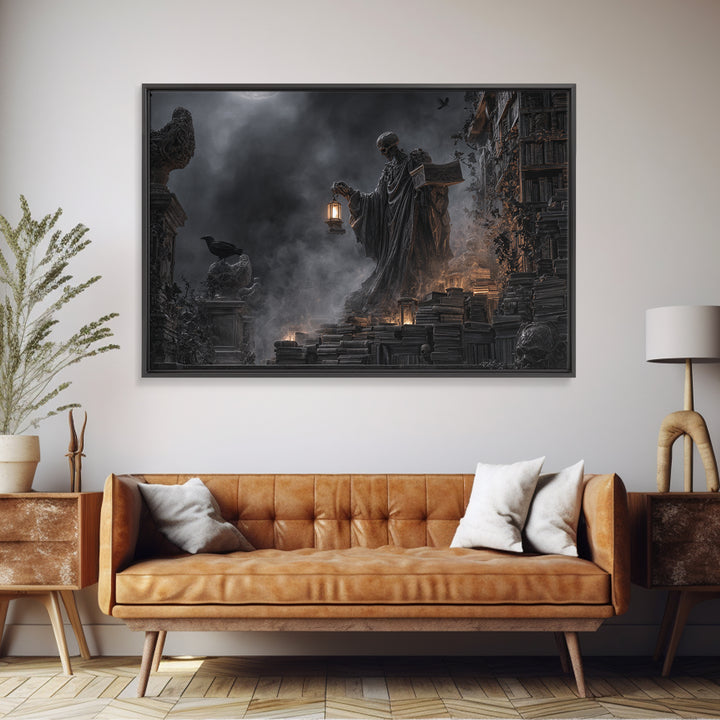 The Crypt Librarian, Landscape Wall Art, Dark Fantasy Wall Art, Canvas Print, Halloween Wall Decor, Gothic Home Decor, Spooky Wall Decor