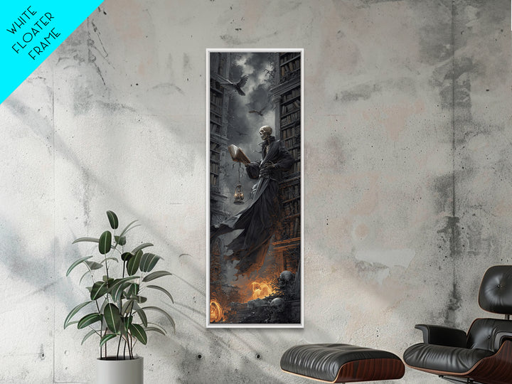 The Crypt Librarian, Tall Narrow Wall Art, Dark Halloween Decor, Canvas Print, Halloween Wall Decor, Gothic Home Decor, Dark Fantasy Art