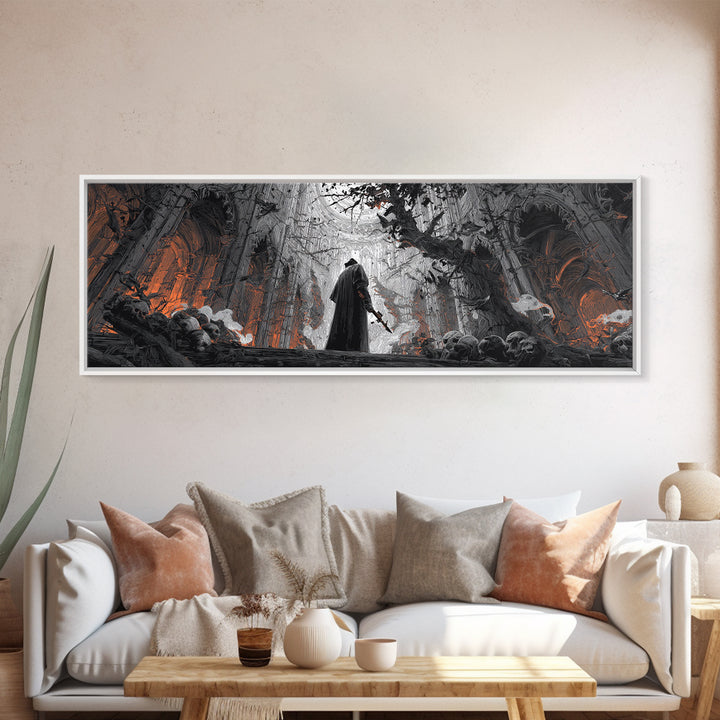 The Ghost Of The Witch Hunter, Extra Wide Wall Art, Haunted Gothic Art, Framed Canvas Print, Halloween Wall Decor, Gothic Home Decor