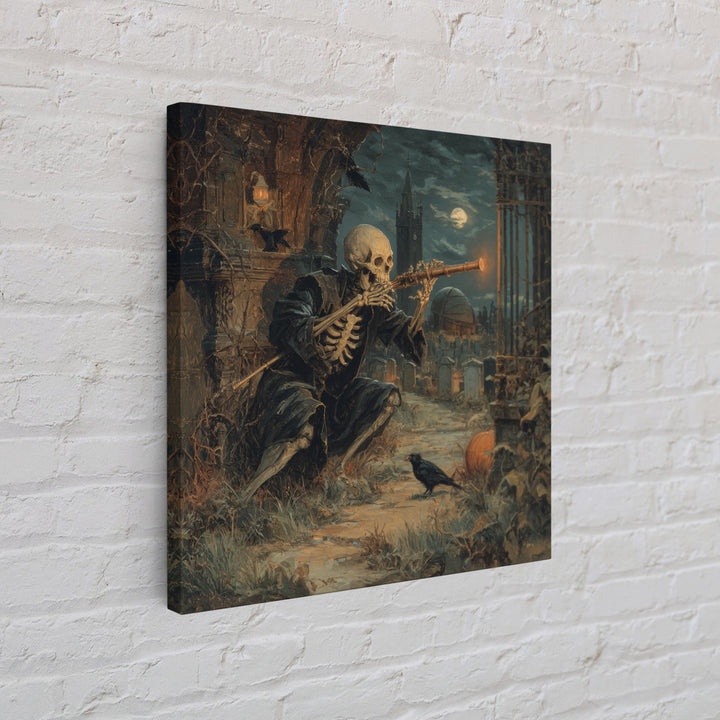The Skull Astronomer, Square Wall Art, Macabre Wall Art, Framed Canvas Print, Halloween Wall Decor, Gothic Home Decor, Halloween Decor